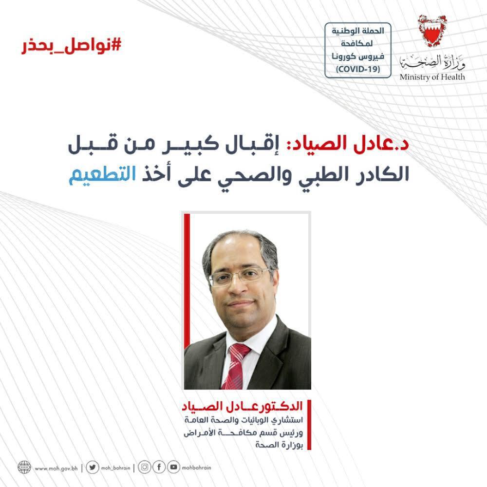 الدكتور عادل الصياد: إقبال كبير من قبل الكادر الطبي والصحي على أخذ التطعيم