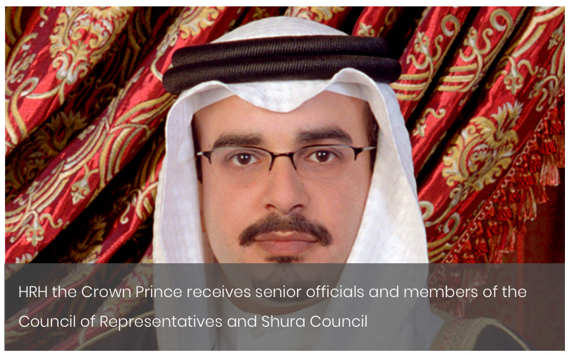 HRH the Crown Prince receives senior officials and members of the Council of Representatives and Shura Council