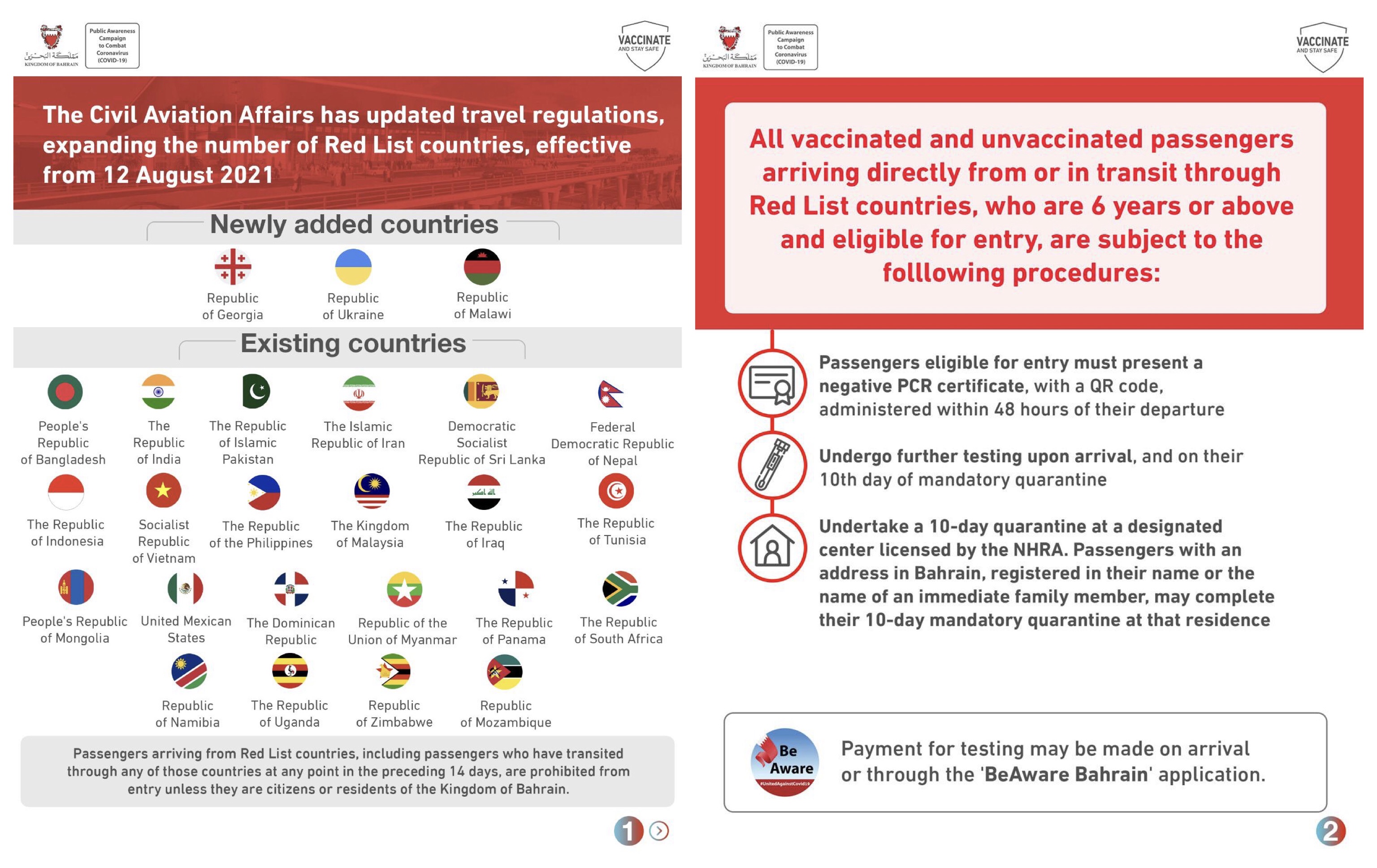 Bahrain’s Civil Aviations Affairs issues travel advisory update