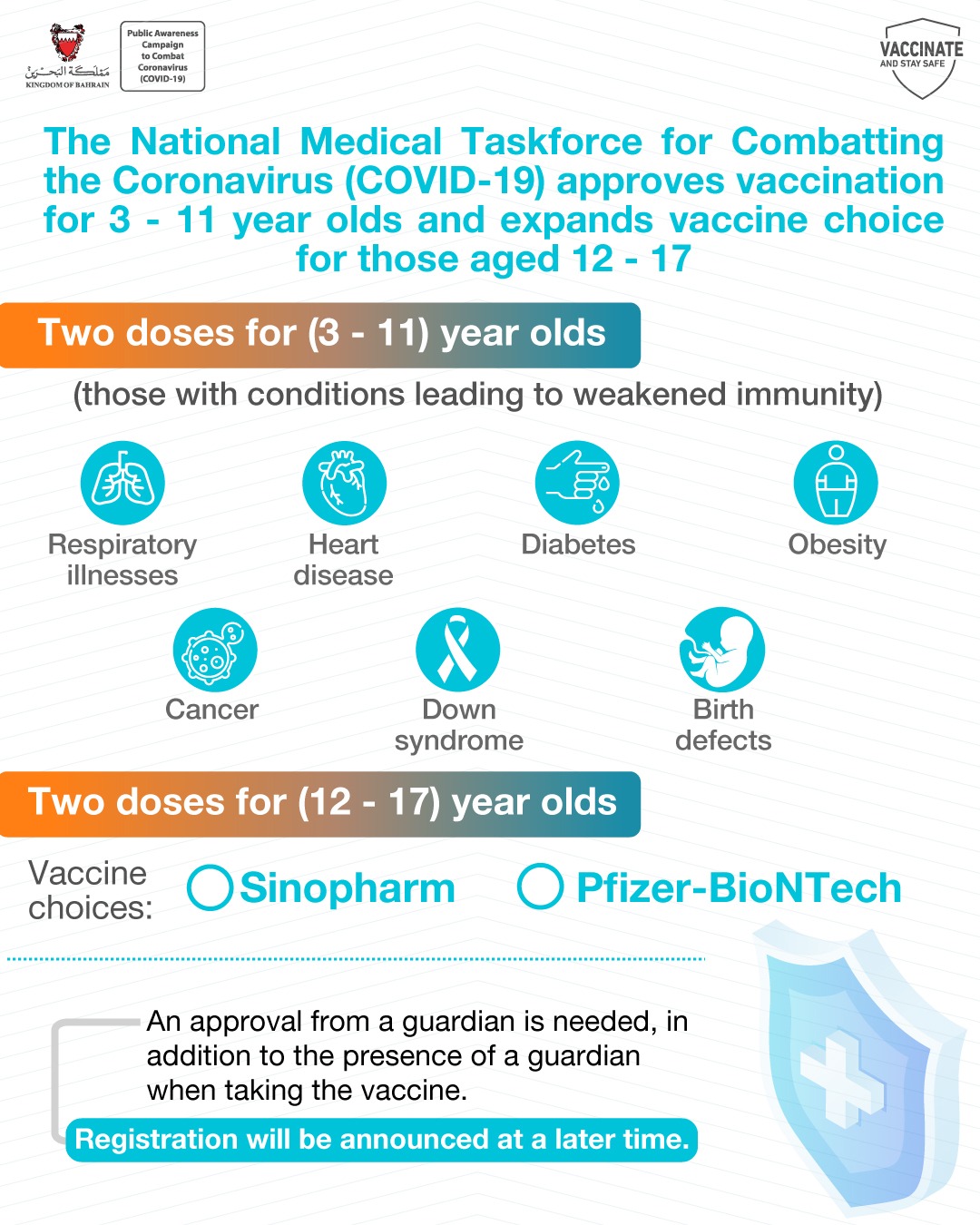 COVID-19 Taskforce approves vaccination for 3-11 year olds and expands vaccine choice for those aged 12-17